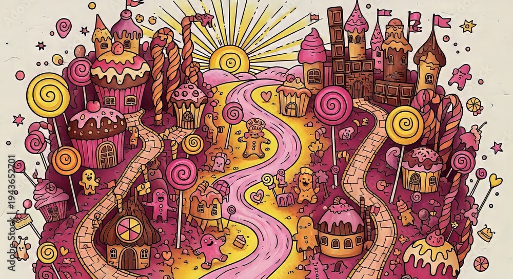 Obraz premium Whimsical Candy Land with Colorful Treats and Enchanting Pathways