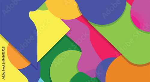 Colorful, layered geometric shapes in an abstract, flat design