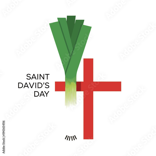 Saint David's Day Leek and Cross Illustration