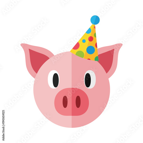 Cute Pig Wearing Party Hat - Vector Illustration