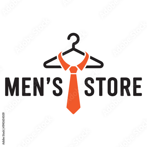 A logo for a men's formal wear and accessory store featuring a necktie and hanger.