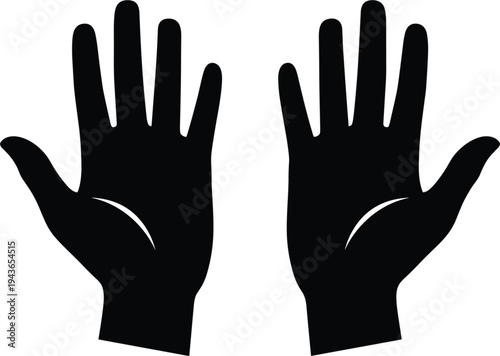Open hands silhouette illustration, raised palms gesture icon, human hand symbol set isolated on white background for help, care, stop, support concept