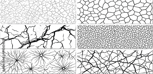 Cracked and fractured surface textures with organic and geometric patterns
