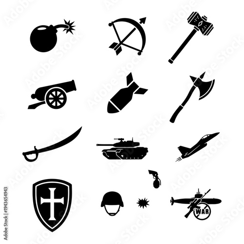 Military Evolution War Equipment Silhouette - Ancient and Modern Weapon Icons