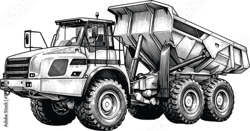 Artistic illustration of dump truck for construction and heavy transport