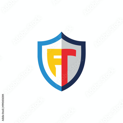 A colorful shield logo features interwoven letters F and T in yellow and red Free Download A colorful shield logo features interwoven letters F and T in yellow and red - GFXLoad