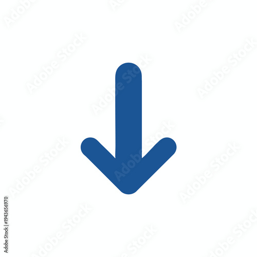 A bold, solid blue arrow points straight down against a white background