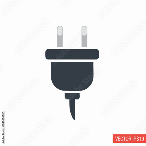 Simplified dark gray electric plug icon with two light gray prongs