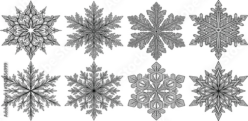 Intricate Geometric Snowflake Designs A Collection of Beautiful Winter Frost Patterns