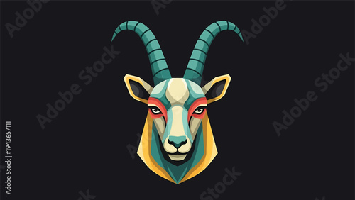 Stylized Goat Head with Colorful Abstract Design.