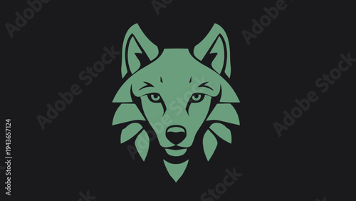Stylized Green Wolf Head Emblem on Black Background.