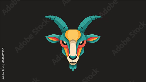 Stylized Goat Head with Vibrant Colors and Intricate Details.