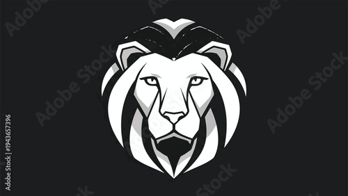 Stylized Lion Head Emblem with Bold Lines and Monochrome Palette.
