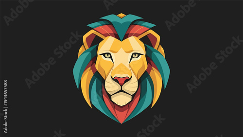 Stylized Lion Head Emblem with Vibrant Geometric Mane.