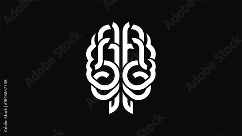 Stylized White Brain Icon on Black Background.