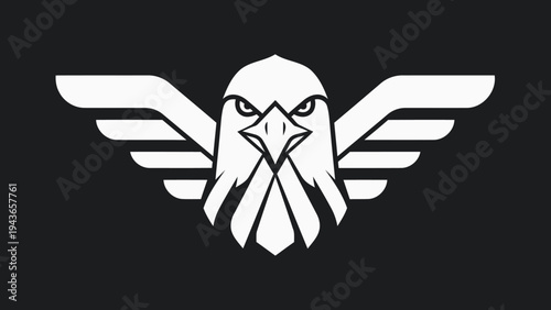 Stylized White Eagle Head Emblem with Wings Spread.