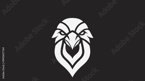 Stylized White Eagle Head Logo Design on Black Background.