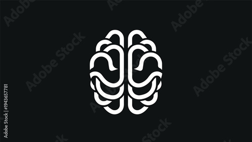 Stylized White Brain Icon on Dark Background.