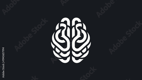 Stylized White Brain Icon on Dark Background.
