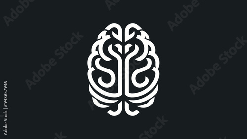 Stylized White Brain Icon on Dark Background.