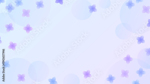 淡い色合いの紫陽花の花びらとシャボン玉の16:9背景素材