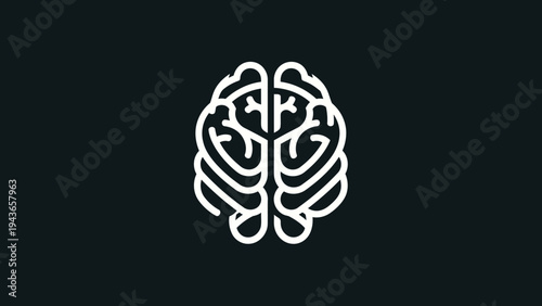 Stylized White Brain Icon on Dark Background.