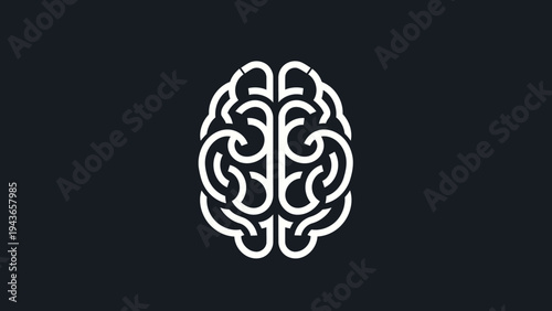 Stylized White Brain Icon on Dark Background.