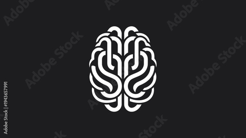 Stylized White Brain Icon on Dark Background.