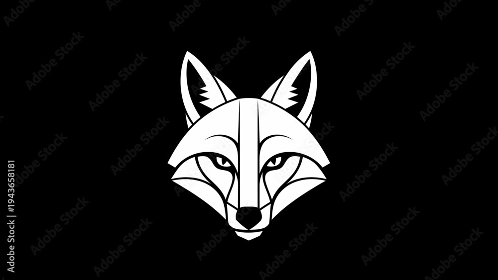 Fototapeta premium Stylized White Fox Head Illustration on Black Background.