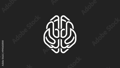 Stylized White Brain Icon on Dark Background.