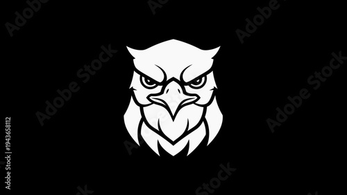 Stylized White Owl Head Emblem on Black Background.