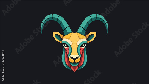 Stylized Goat Head Zodiac Symbol Illustration.
