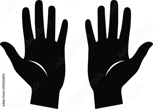 Open hands silhouette illustration, raised palms gesture icon, human hand symbol set isolated on white background for help, care, stop, support concept