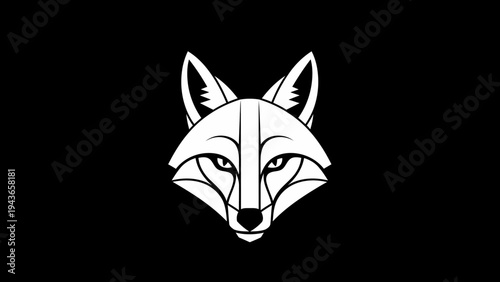 Stylized White Fox Head Illustration on Black Background.