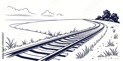 Railway tracks curving into the distance with grass and trees
