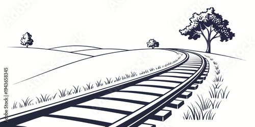 Railway track stretching into the distance with trees and grass