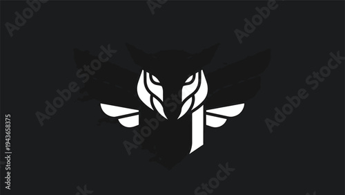 Stylized White Owl Logo Design on Black Background.