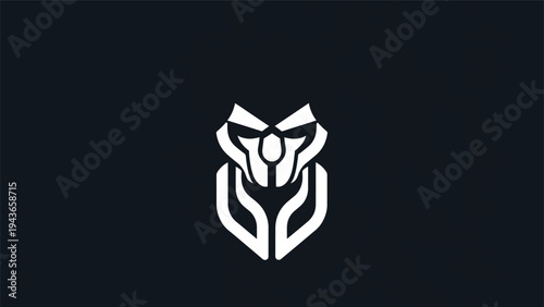 Stylized White Owl Logo Design on Dark Background.