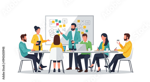 Team collaborating in a modern office meeting room.