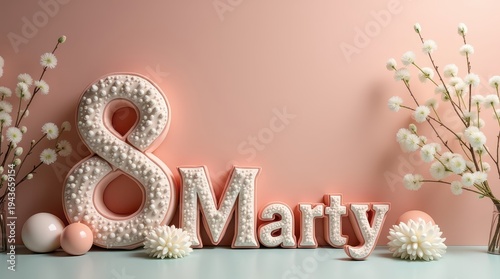 March 8 inscription women's day flowers
