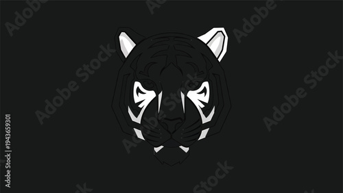 Stylized illustration of a fierce badger face in monochrome.