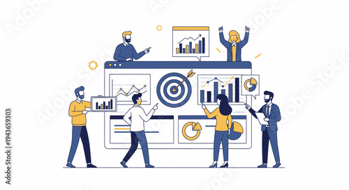 Team collaborating on business analytics and data visualization strategy.