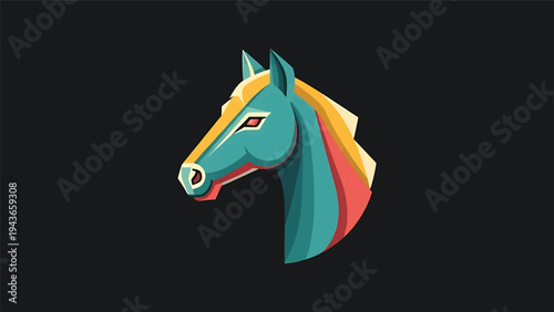 Stylized Horse Head with Vibrant Mane and Geometric Design.