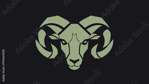 Stylized Ram Head with Large Curled Horns.
