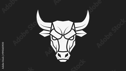 Stylized White Bull Head Emblem on Black Background.