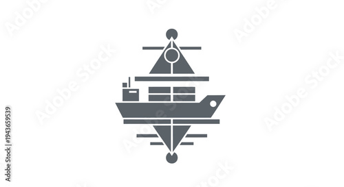 Symmetrical Abstract Icon of a Cargo Ship with Geometric Elements.