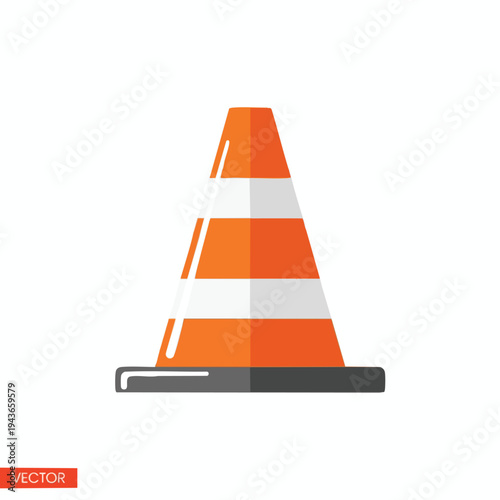 Simple orange traffic cone with white reflective stripes on a white background