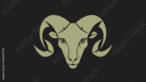 Stylized Ram Head with Majestic Curved Horns.