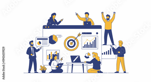 Wallpaper Mural Teamwork and business analytics illustration with diverse people collaborating. Torontodigital.ca