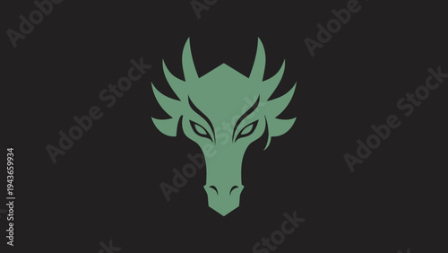 Stylized Green Dragon Head Emblem on Dark Background.